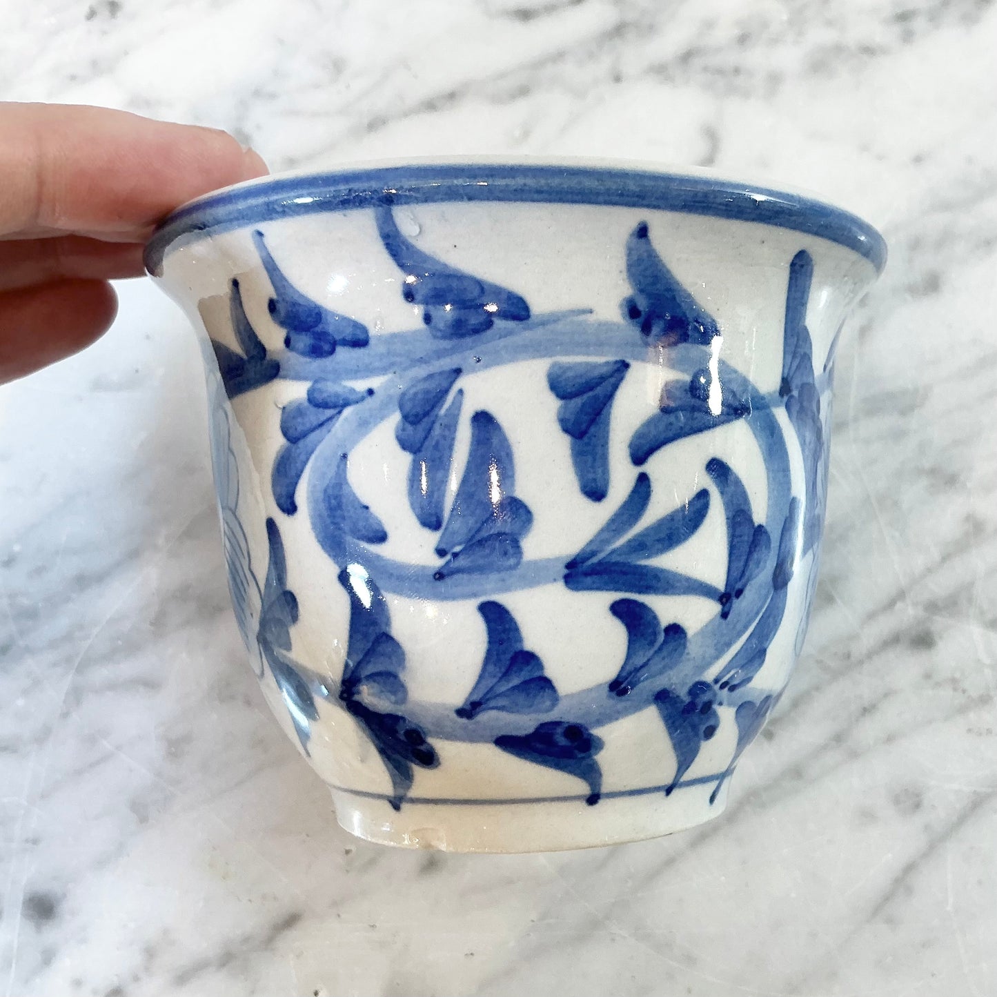Tiny Vintage Ceramic Blue + White Planter