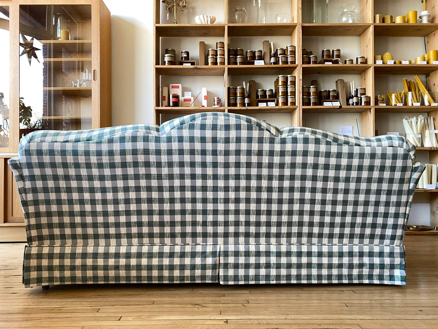 Vintage Green + White Gingham Sofa by Flexsteel