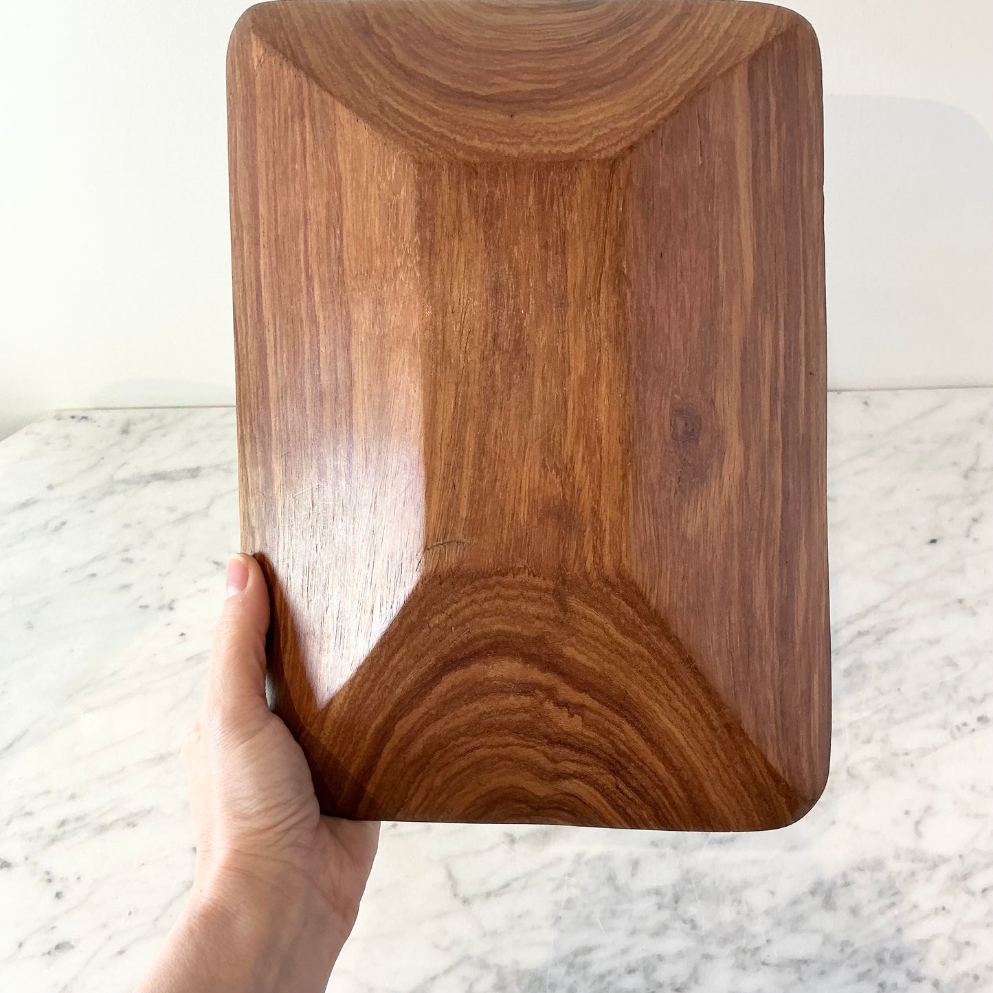 Vintage Rectangular Carved Wooden Bowl