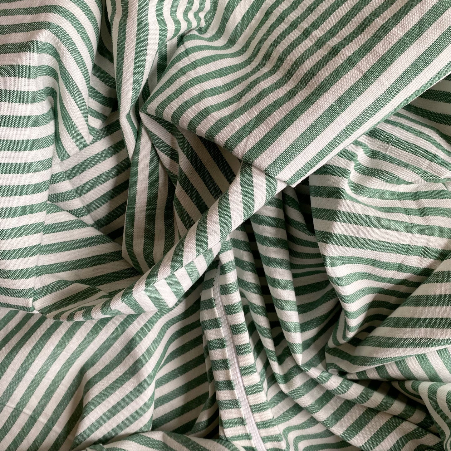 72” Round Green + White Striped Tablecloth