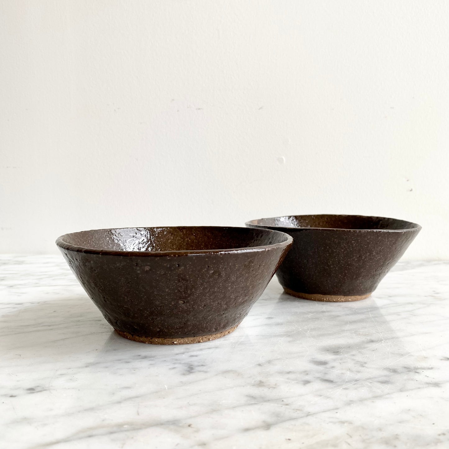Single Found Dark Brown Pottery Bowl, 6"