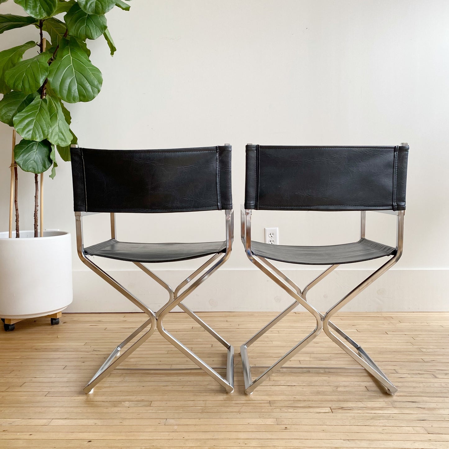 Pair of Vintage Chrome + Vegan Leather Director's Chairs