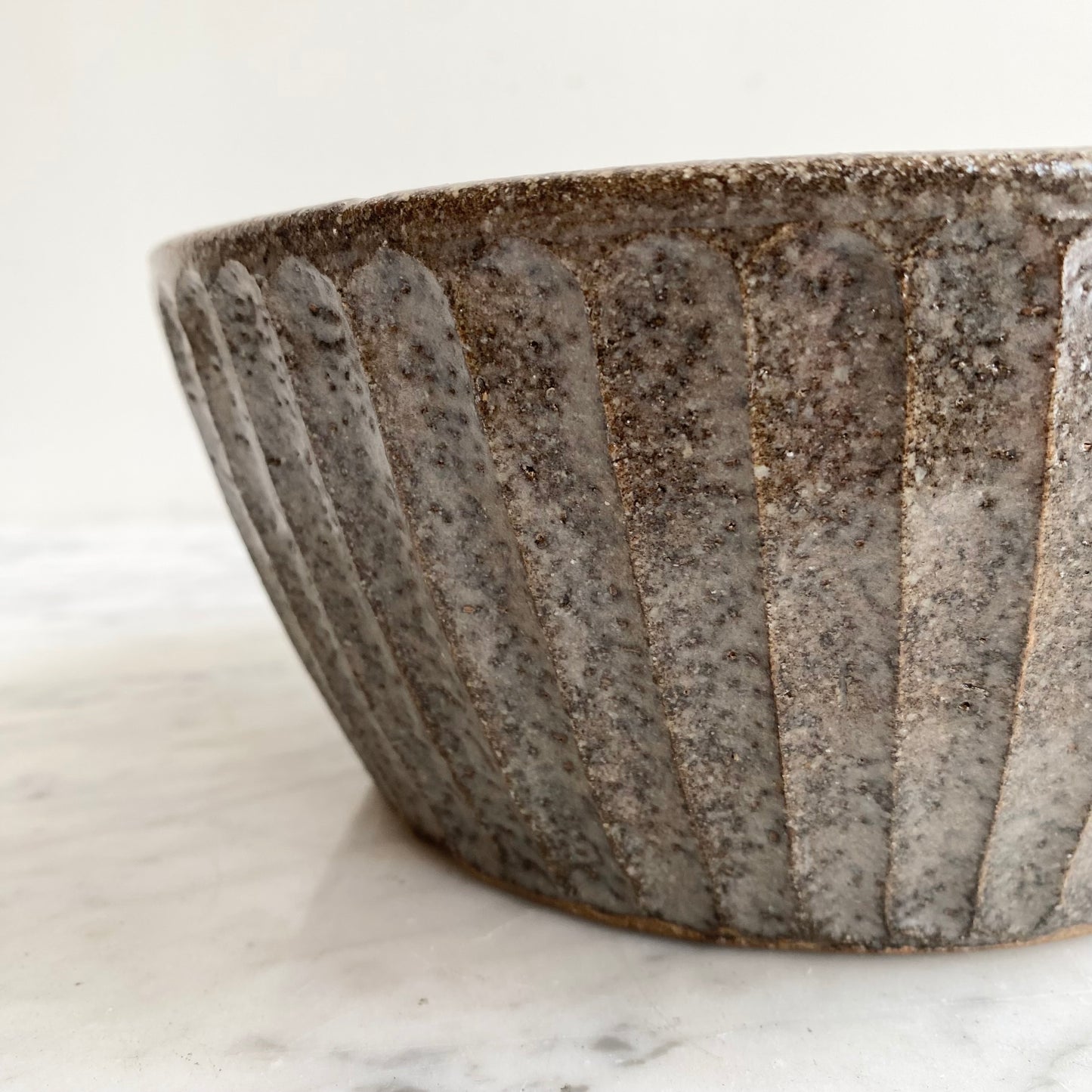 Found Ridged Pottery Bowl, 8.75"