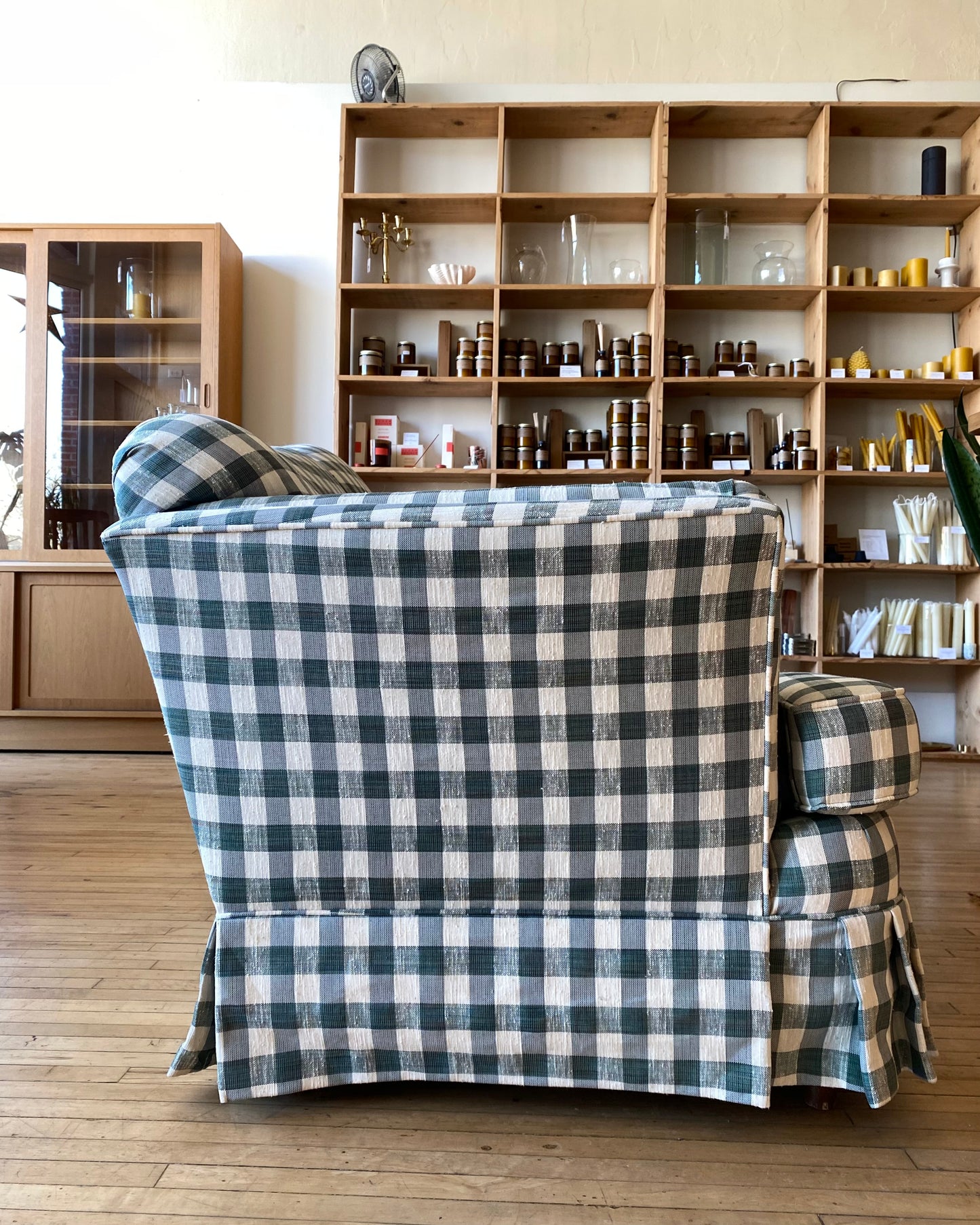 Vintage Green + White Gingham Sofa by Flexsteel