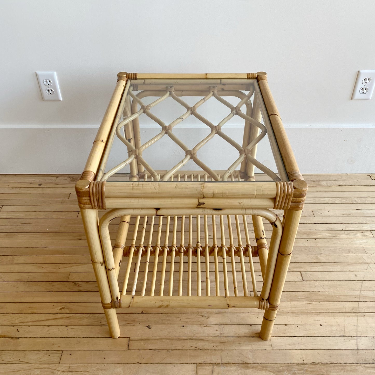 Vintage Rattan + Glass End Table