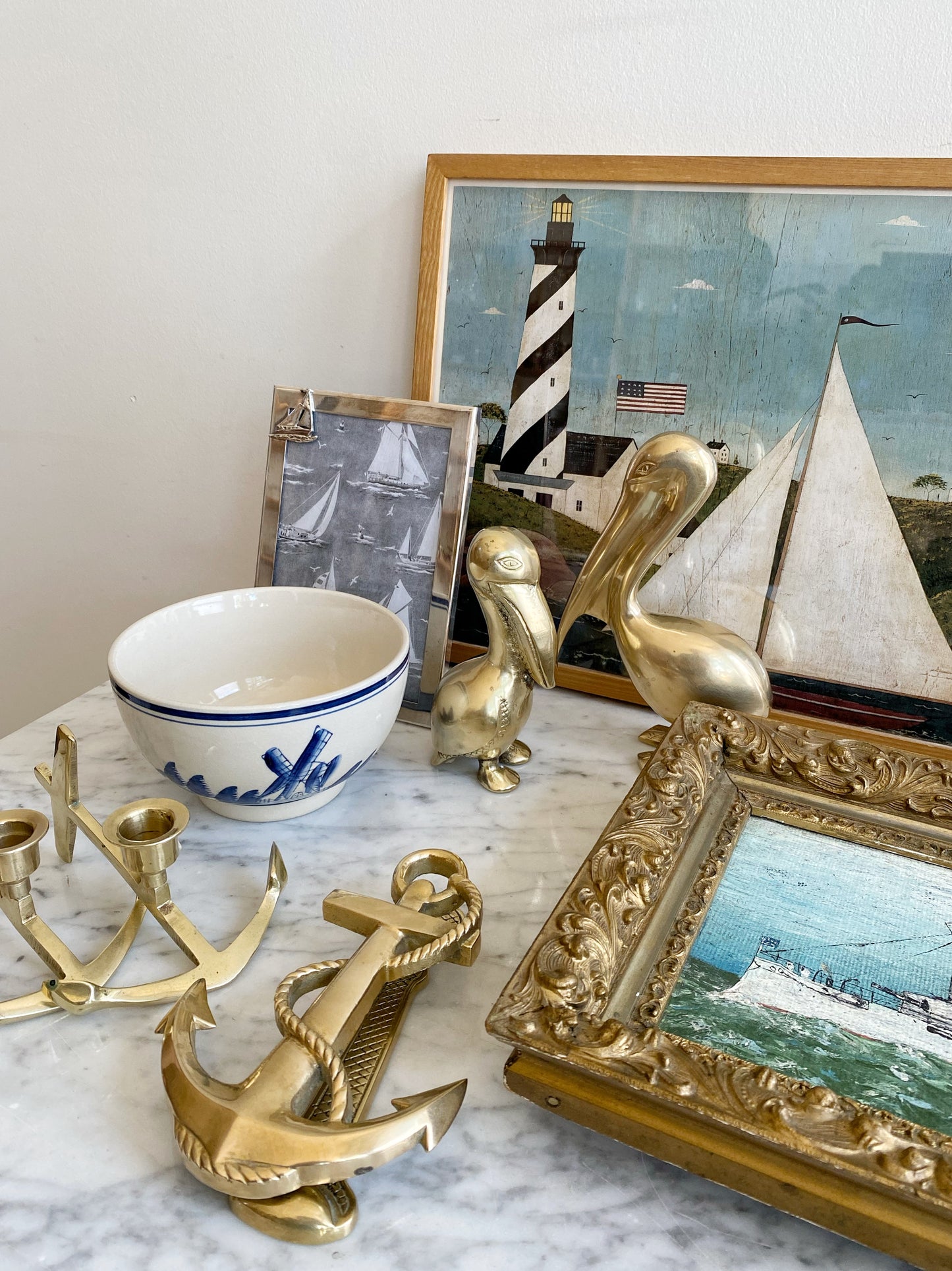 Vintage Ceramic Bowl featuring Sailboats (NAUTICAL COLLECTION)