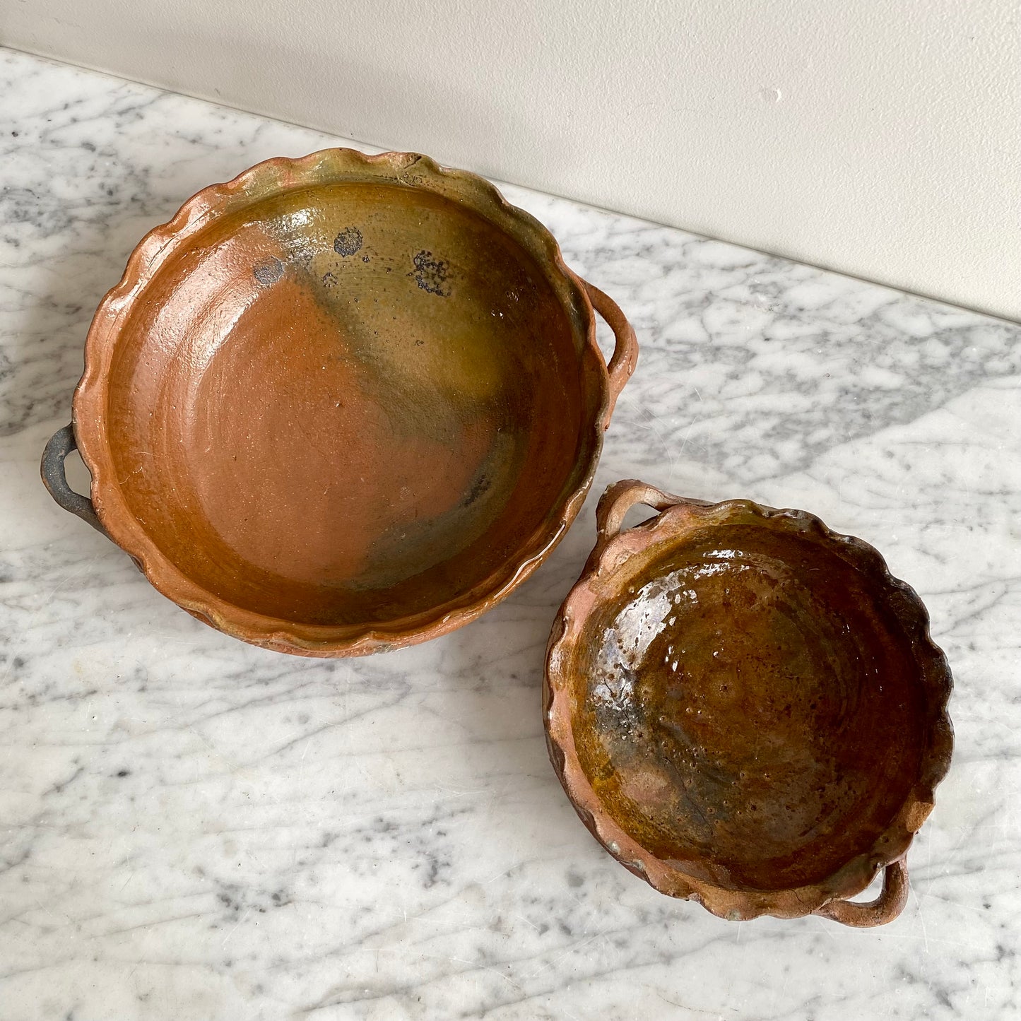 Vintage Clay Bowl with Handles, Choose Size