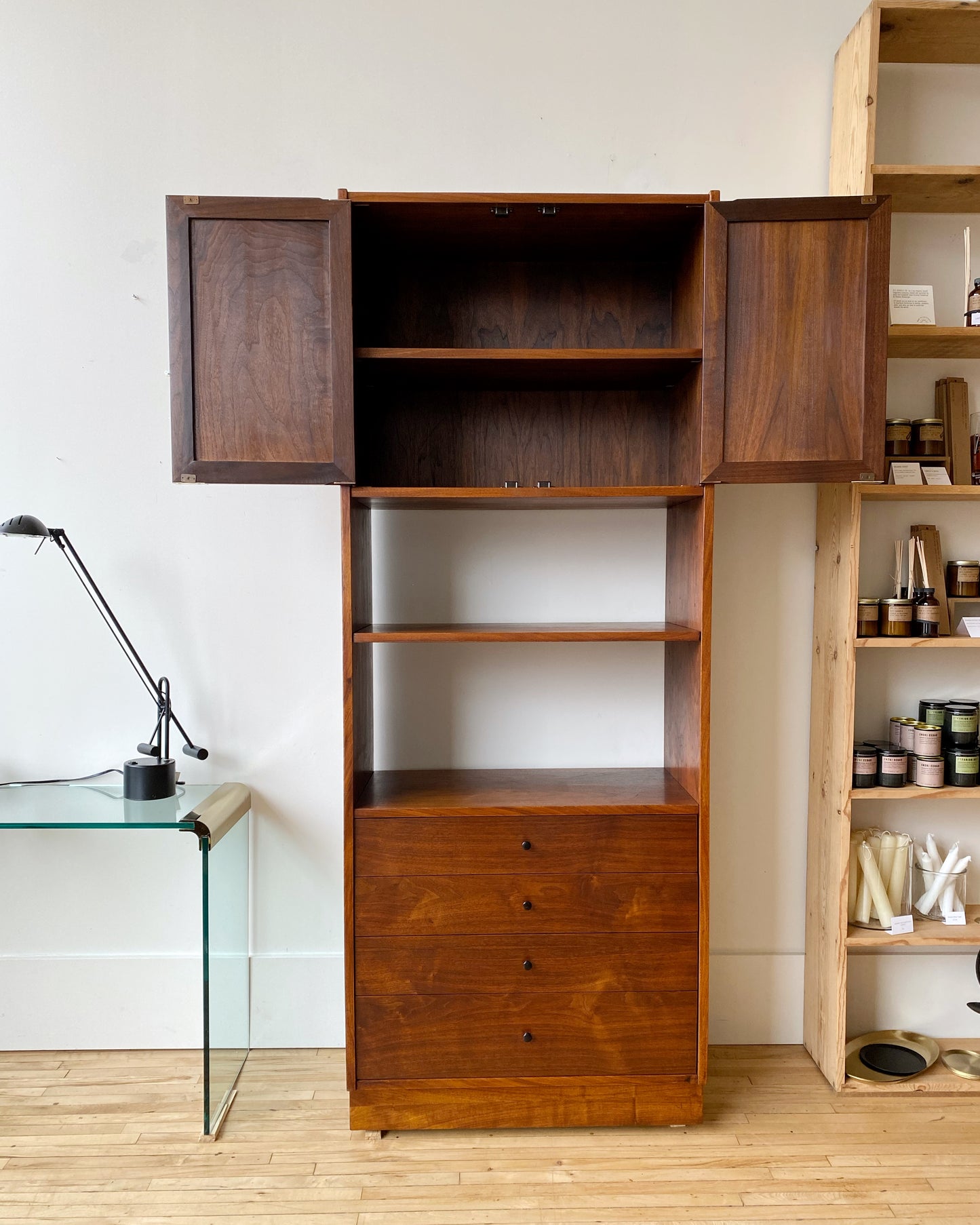 Jack Cartwright for Founders Walnut + Cane Cabinet, circa 1960