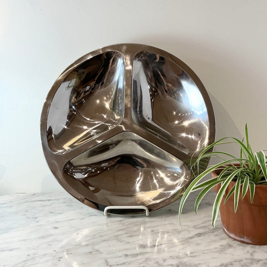 Large Vintage Stainless Steel Divided Platter