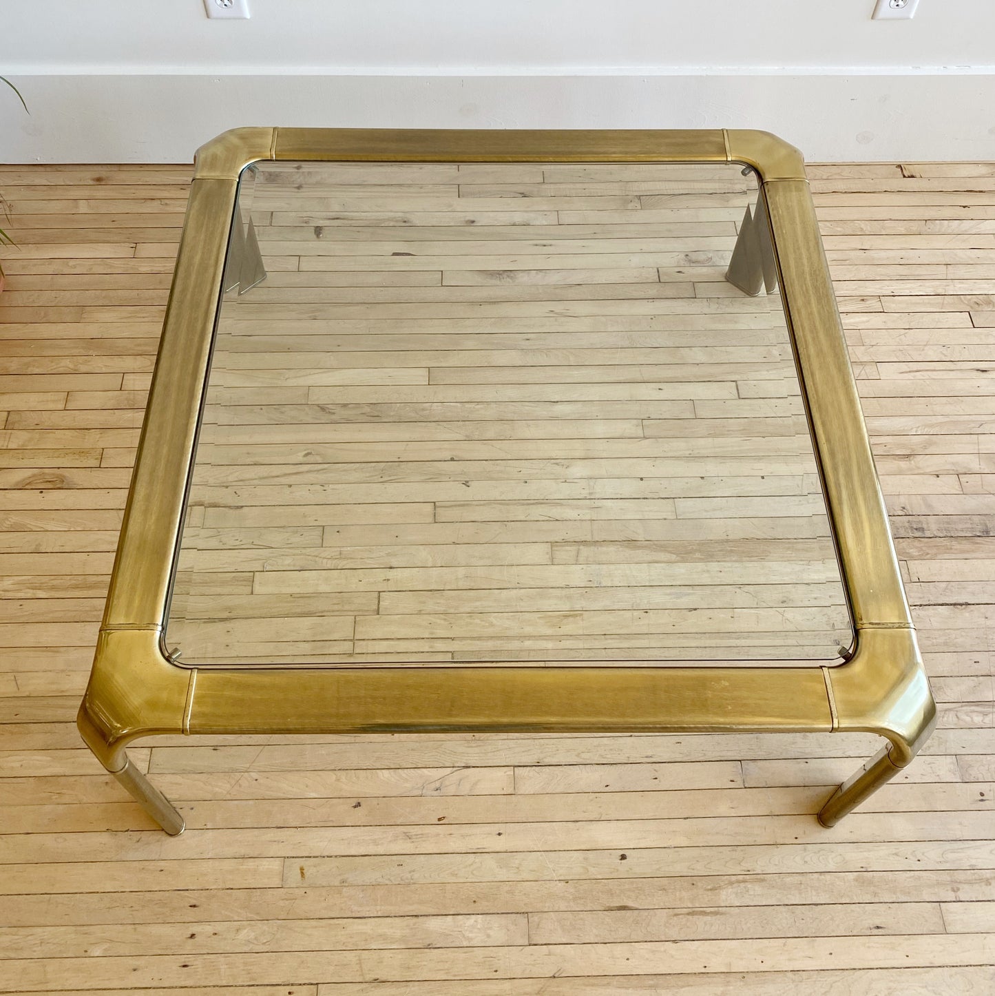 Vintage Brass + Glass Coffee Table by John Widdicomb