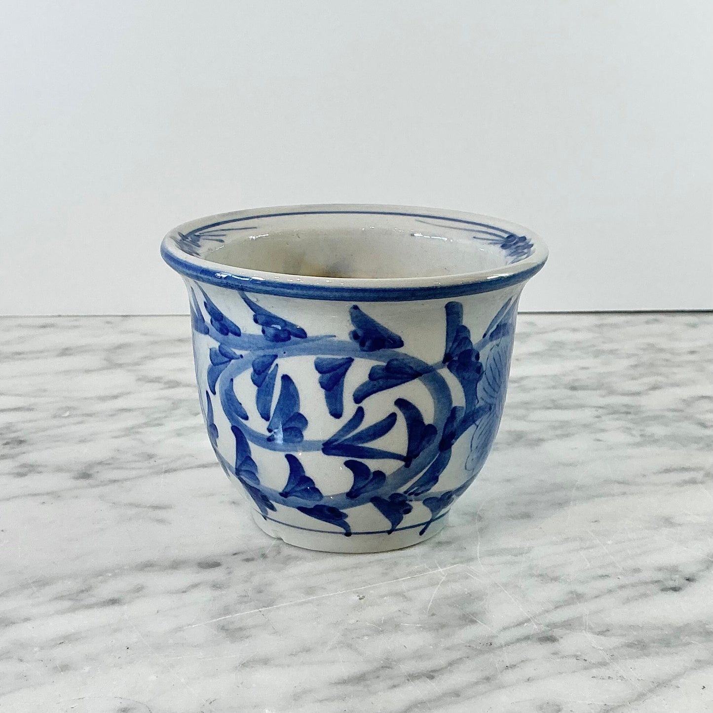 Tiny Vintage Ceramic Blue + White Planter