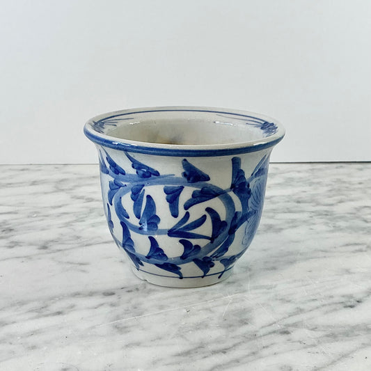 Tiny Vintage Ceramic Blue + White Planter