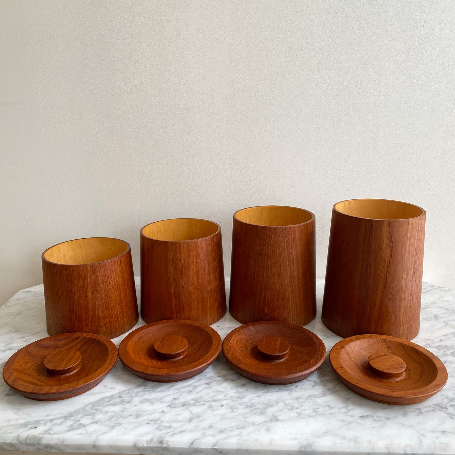 Set of 4 Vintage Mid-Century Teak Kitchen Containers
