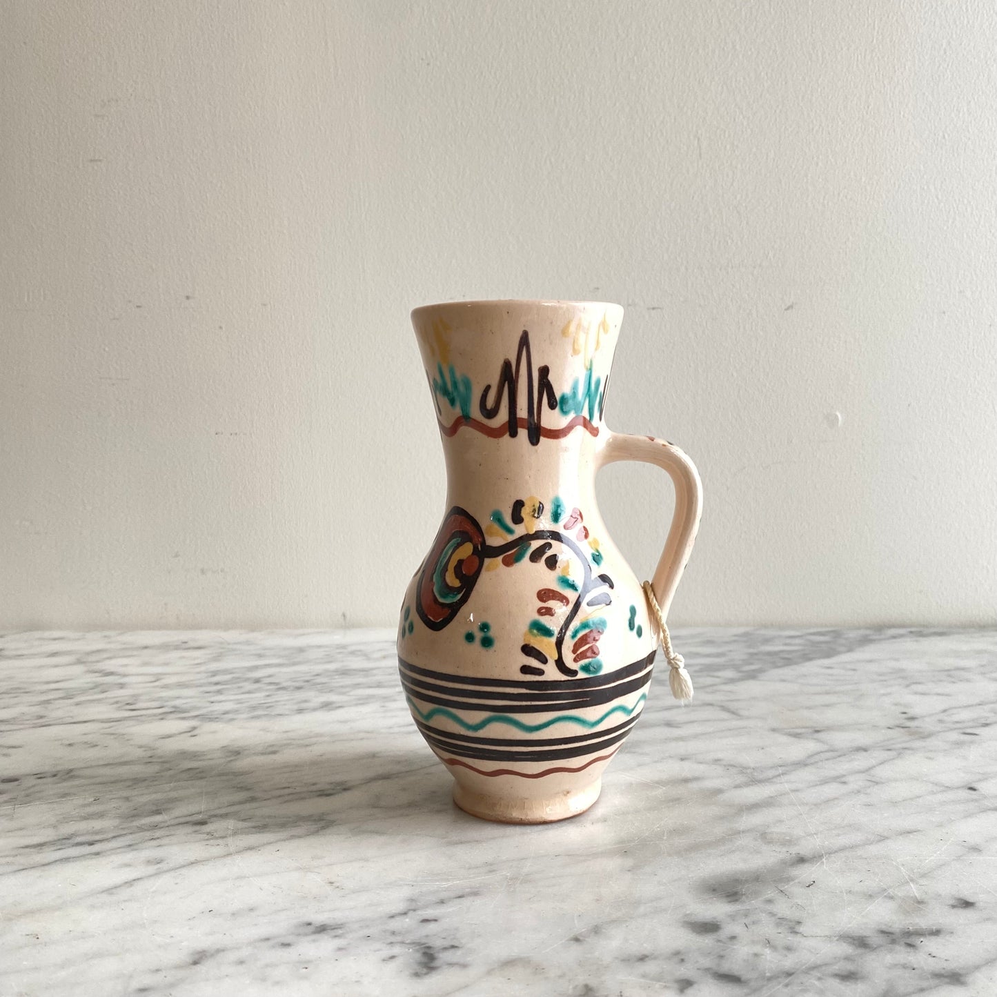 Small Vintage Hungarian Folk Art Pitcher, 6.5"