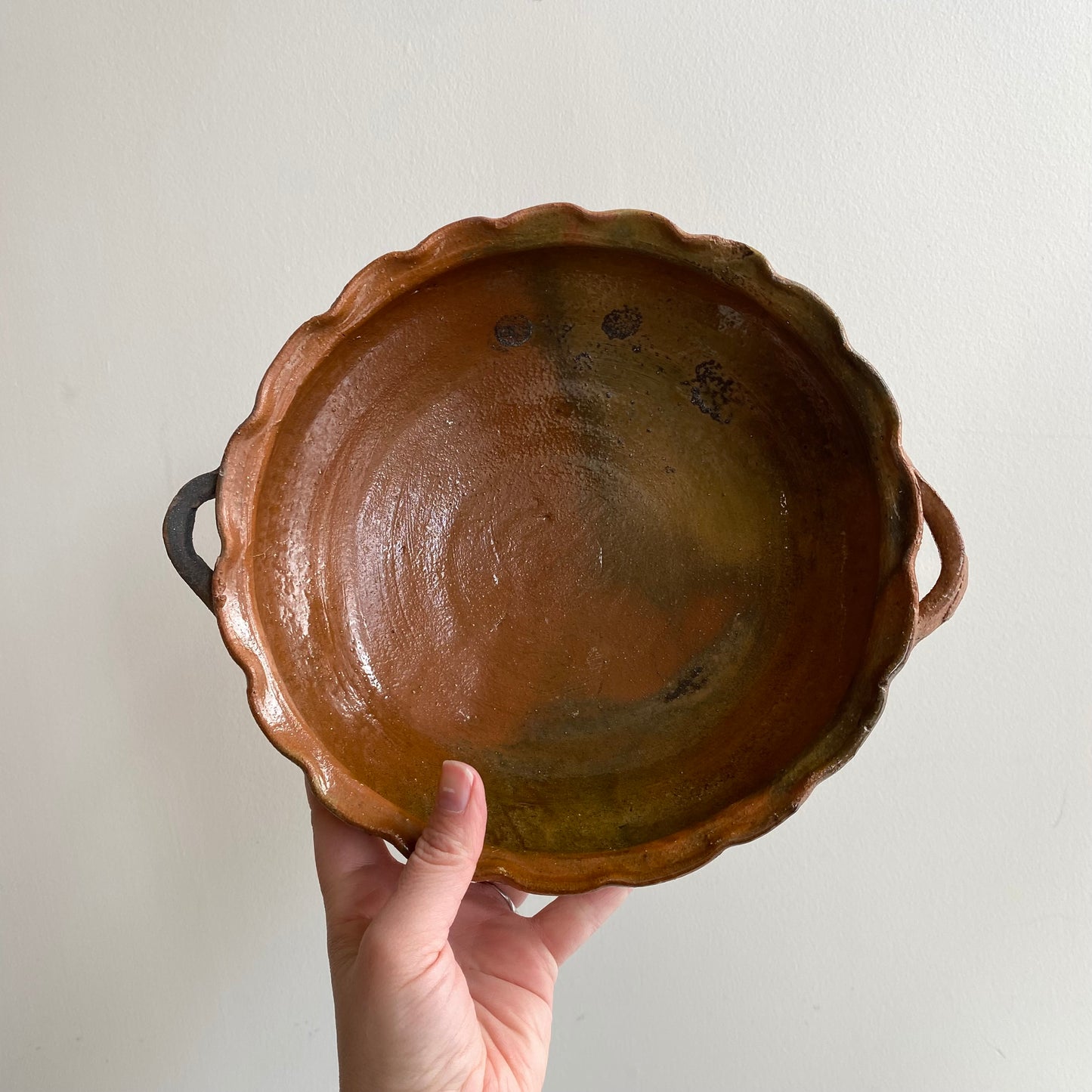 Vintage Clay Bowl with Handles, Choose Size