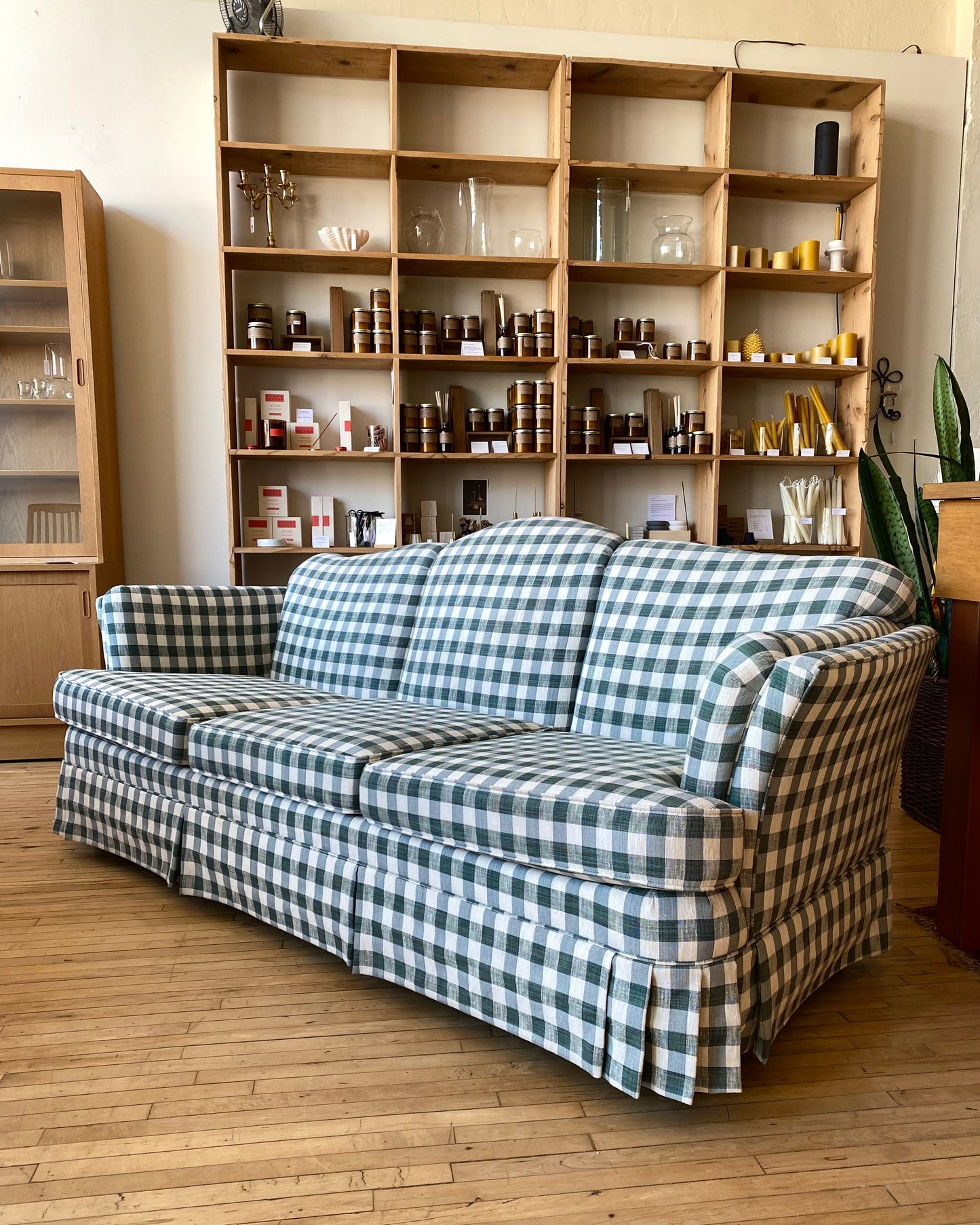 Vintage Green + White Gingham Sofa by Flexsteel