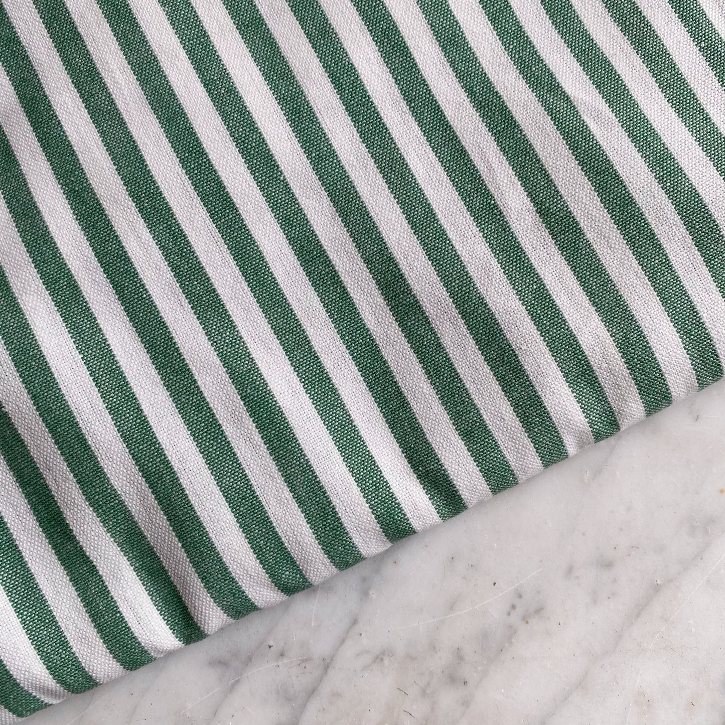 72” Round Green + White Striped Tablecloth