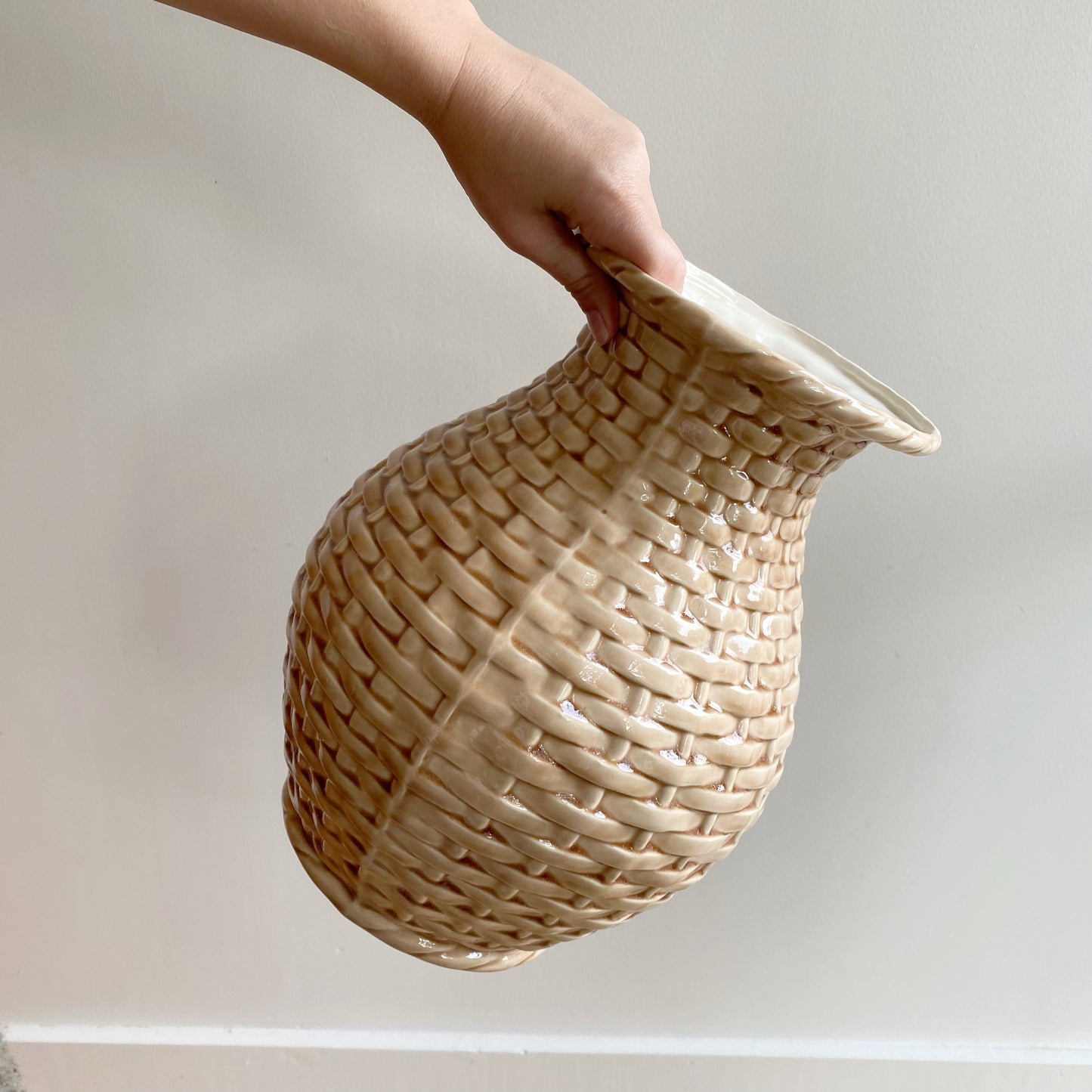 XL Ceramic Vase with Woven Texture, 13"