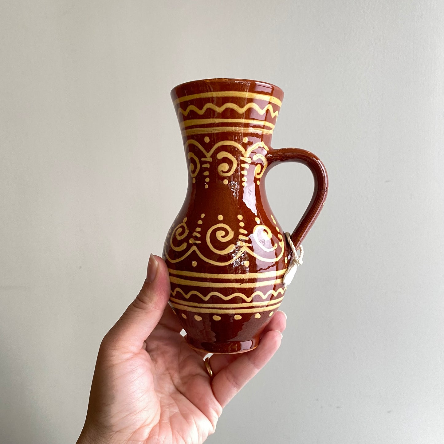 Small Vintage Hungarian Folk Art Pitcher, 6.5"