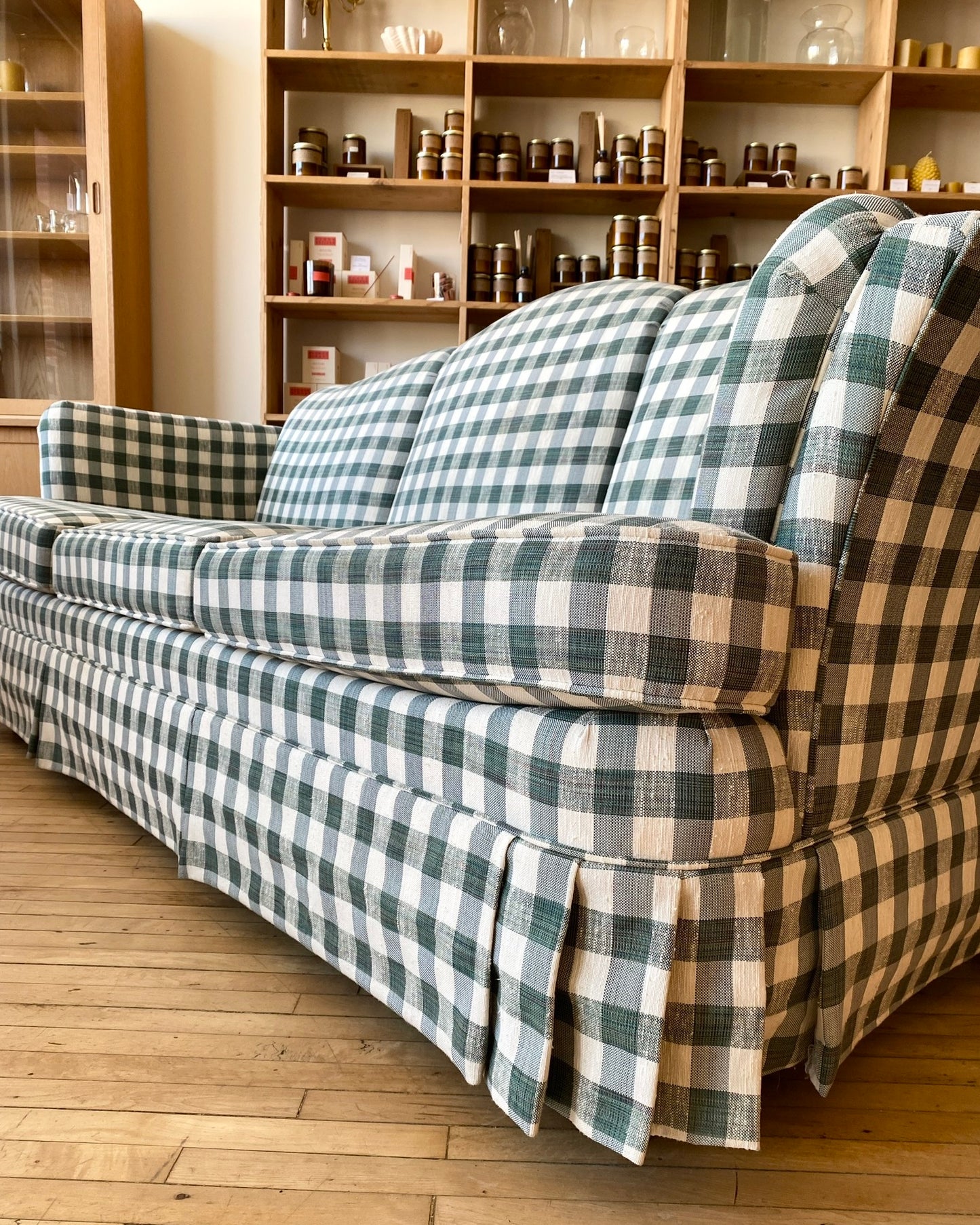 Vintage Green + White Gingham Sofa by Flexsteel