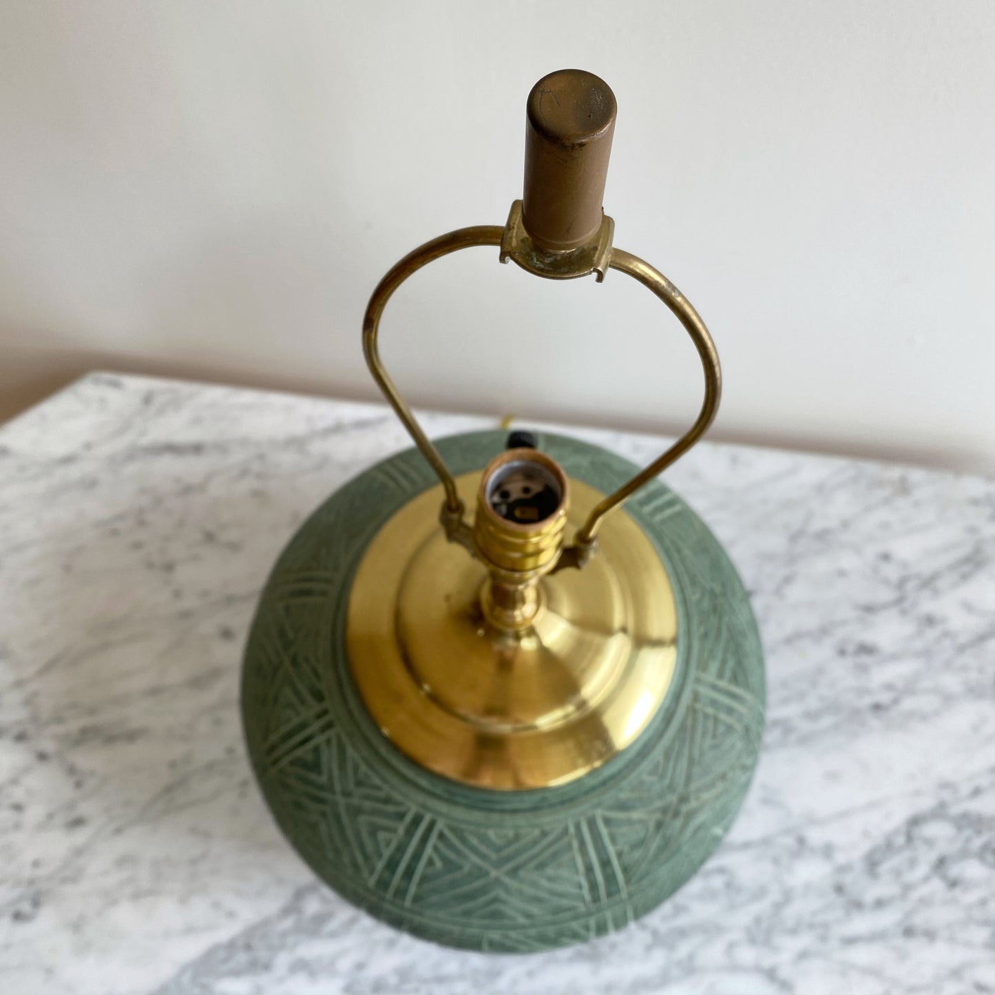 Vintage "Carved" Green Ceramic Lamp