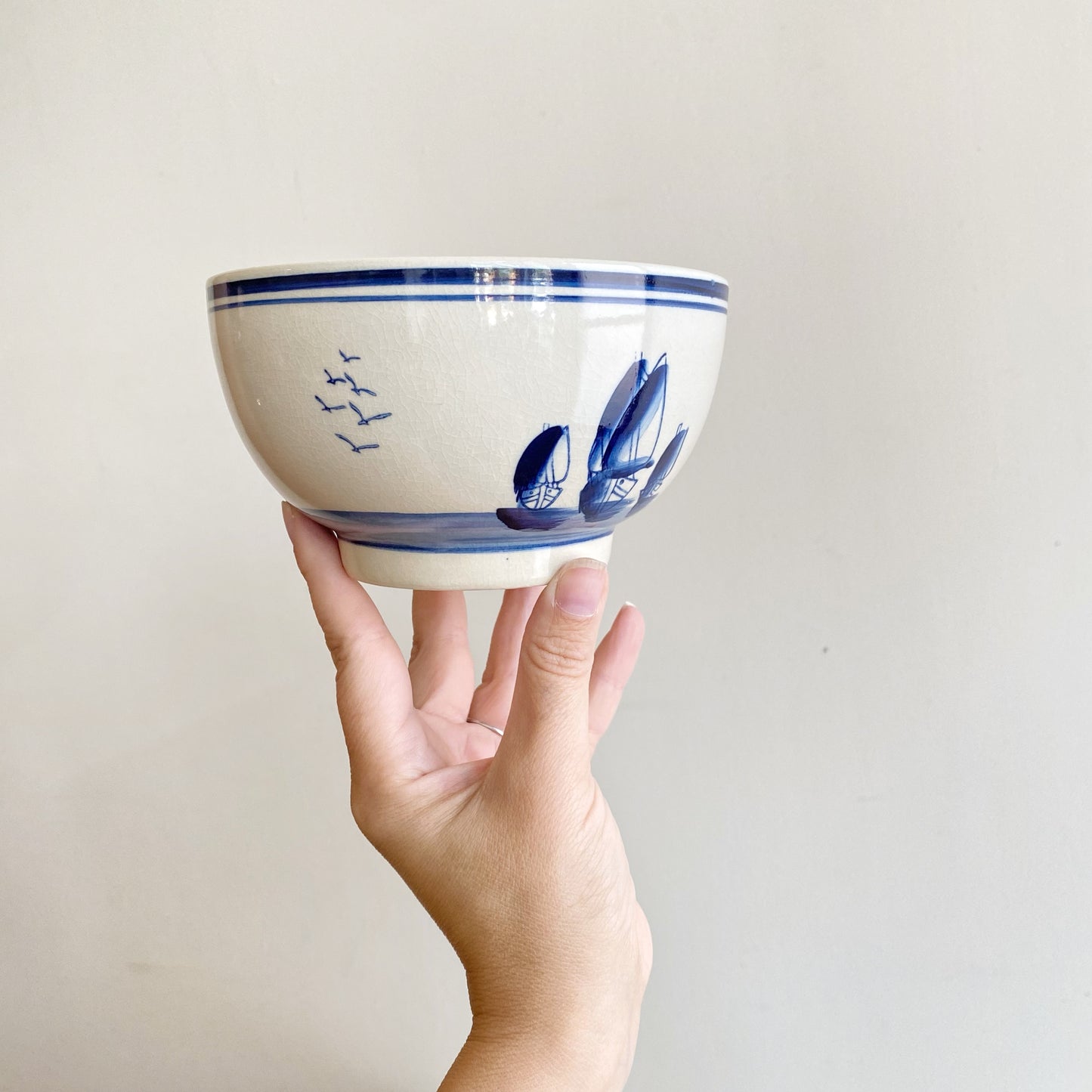 Vintage Ceramic Bowl featuring Sailboats (NAUTICAL COLLECTION)