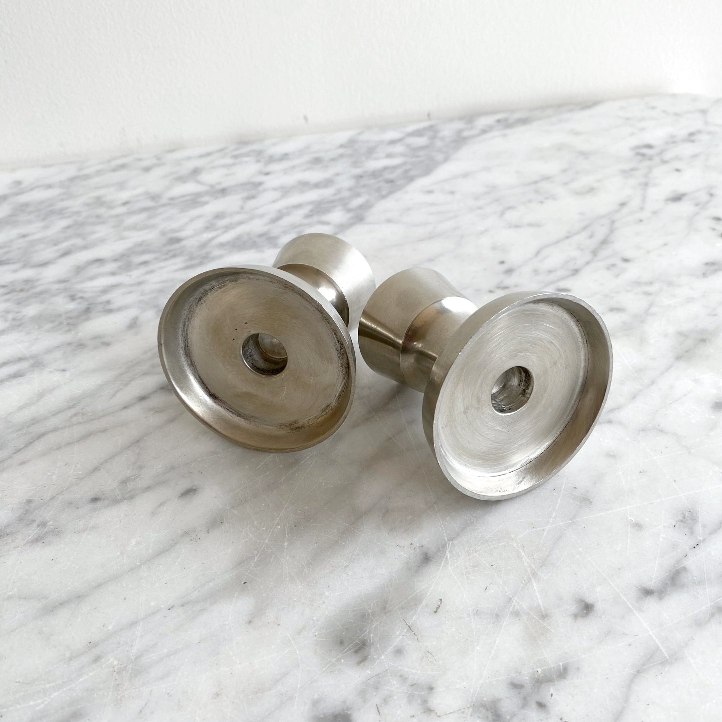 Pair of Vintage Mid-Century Pewter Candle Holders