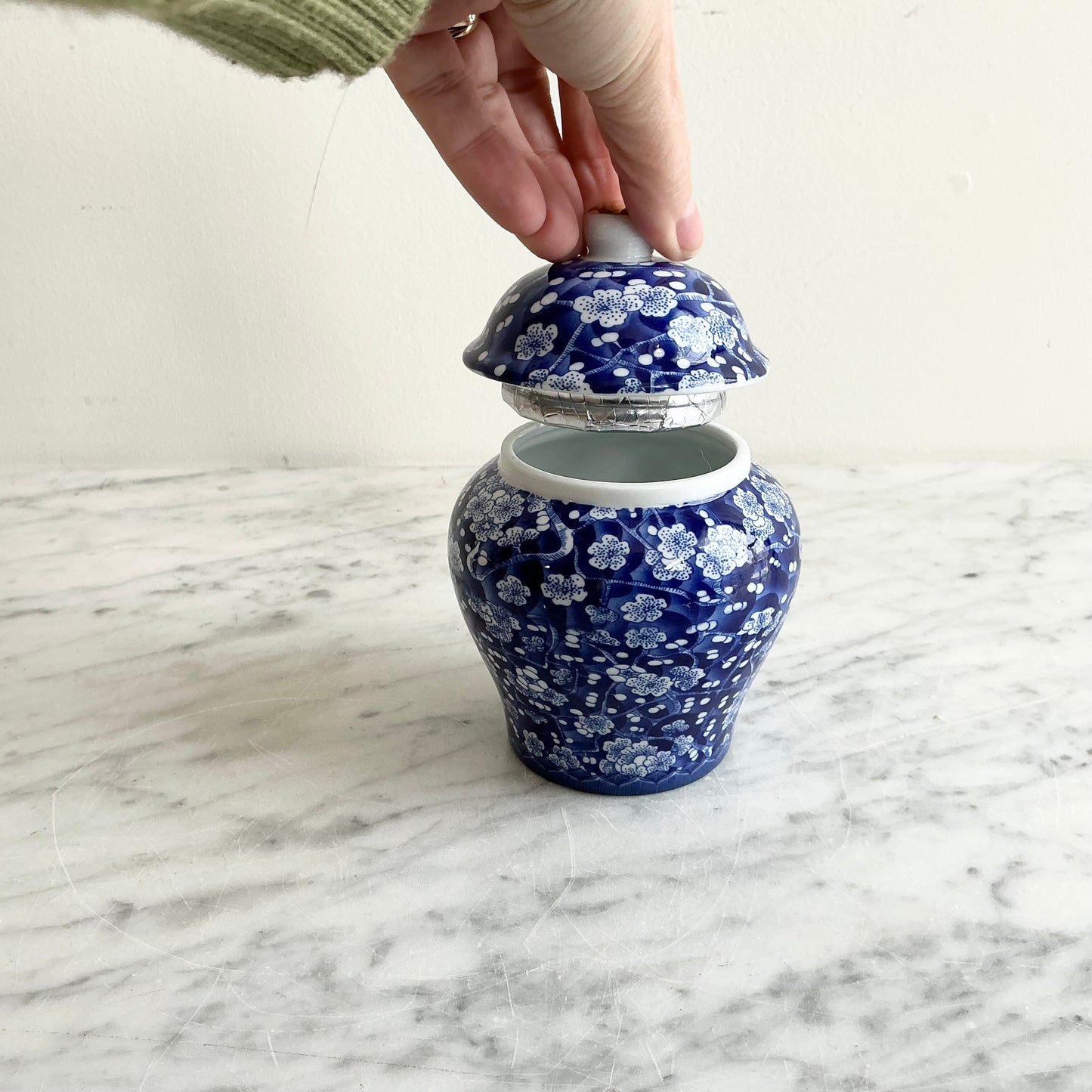 Petite Vintage Blue & White Ceramic Ginger Jar
