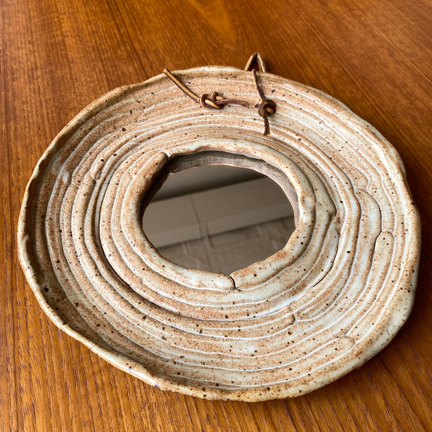 Vintage Pottery Accent Mirror, 10"