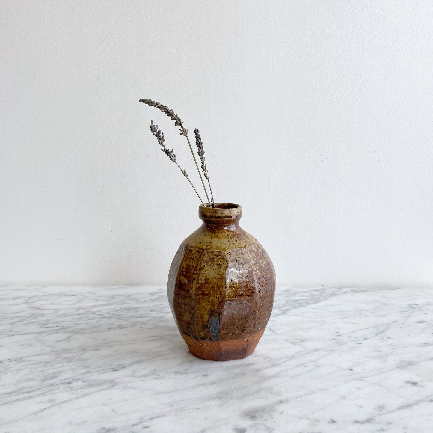 Vintage Faceted Pottery Bud Vase, 6"