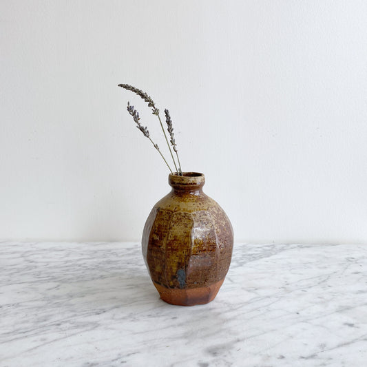 Vintage Faceted Pottery Bud Vase, 6"