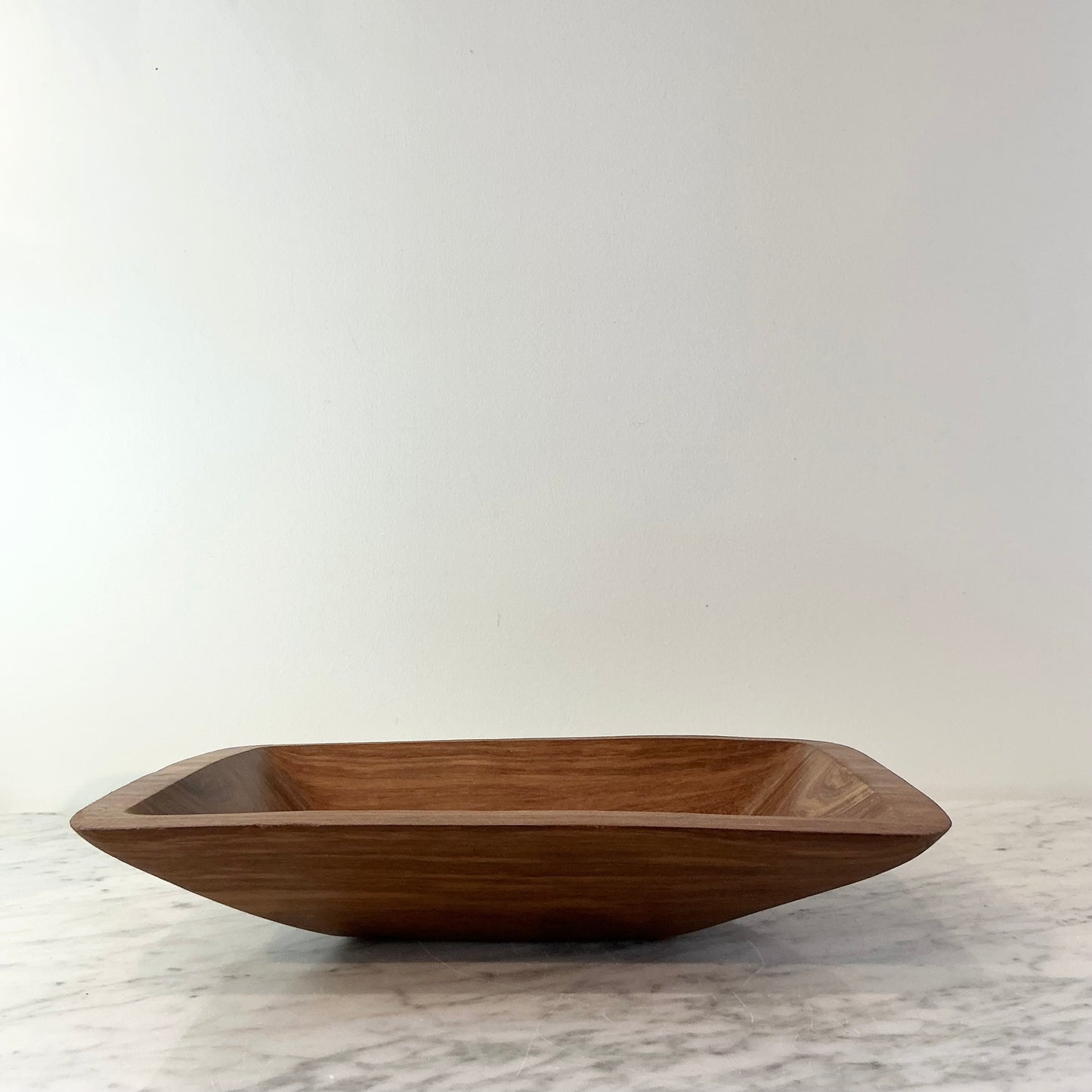 Vintage Rectangular Carved Wooden Bowl
