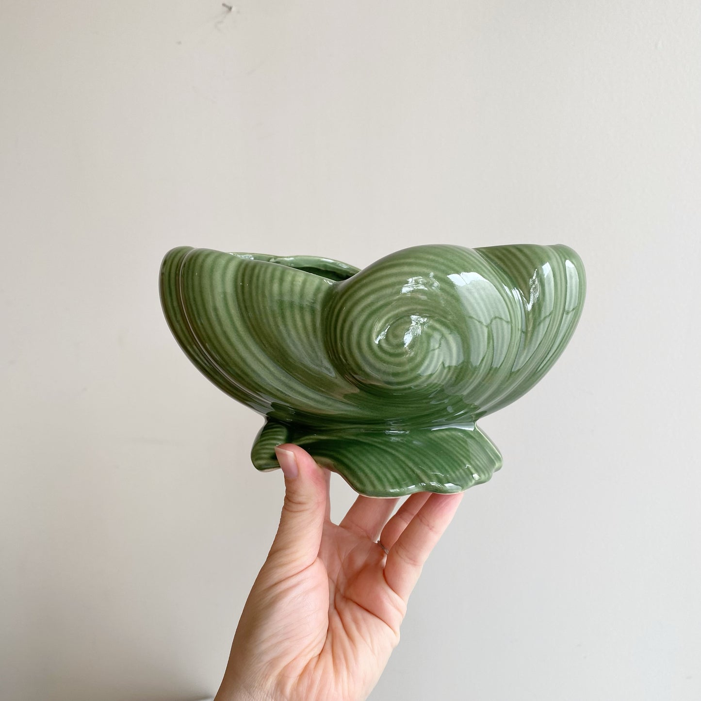 Vintage Green Ceramic "Swirl" Planter