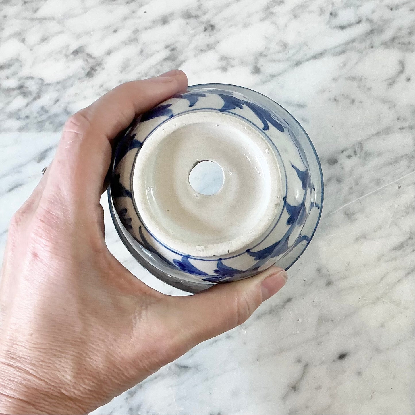 Tiny Vintage Ceramic Blue + White Planter
