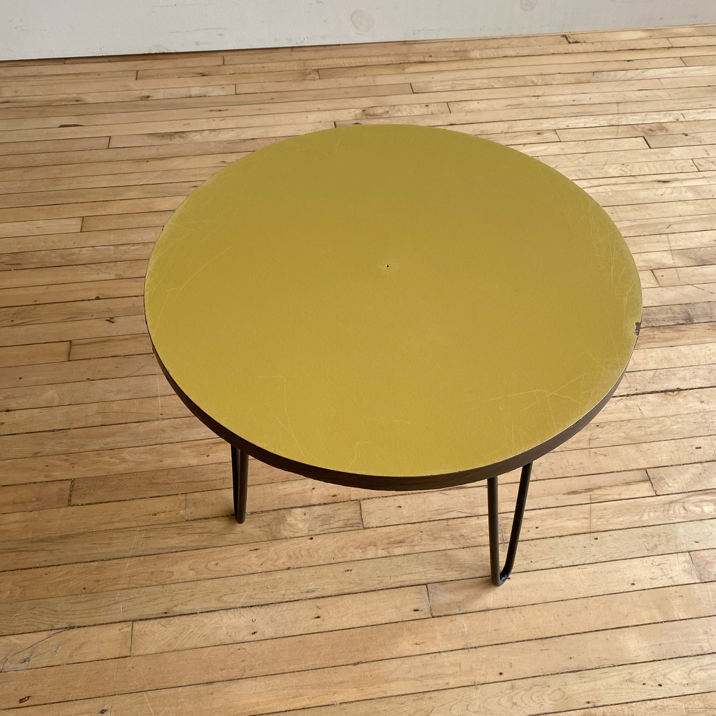 Petite Vintage MCM Round Yellow Table