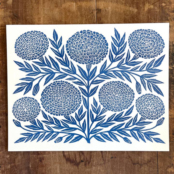 Navy Marigold Risograph Art Print (11 x 14)