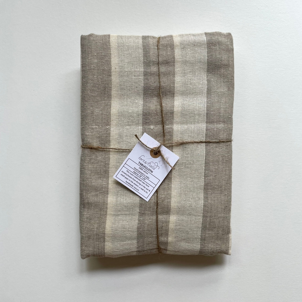 100% Cotton Neutral Stripe Rustic Rectangle Tablecloth : Gray