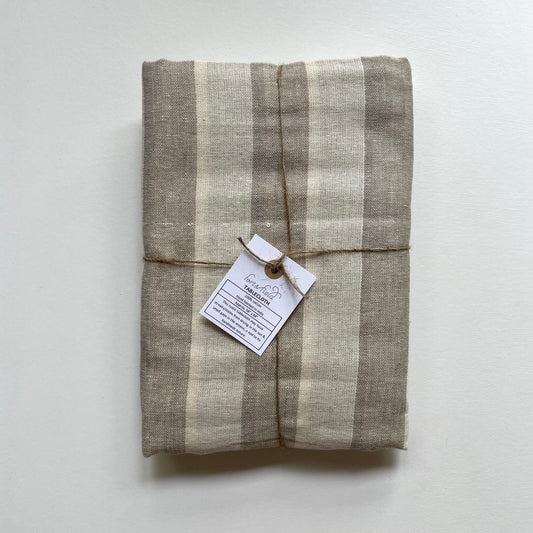 100% Cotton Neutral Stripe Rustic Rectangle Tablecloth : Gray