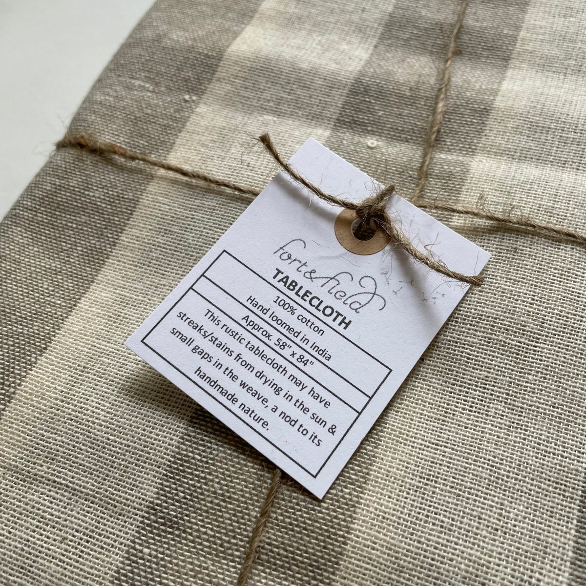 100% Cotton Neutral Stripe Rustic Rectangle Tablecloth : Gray