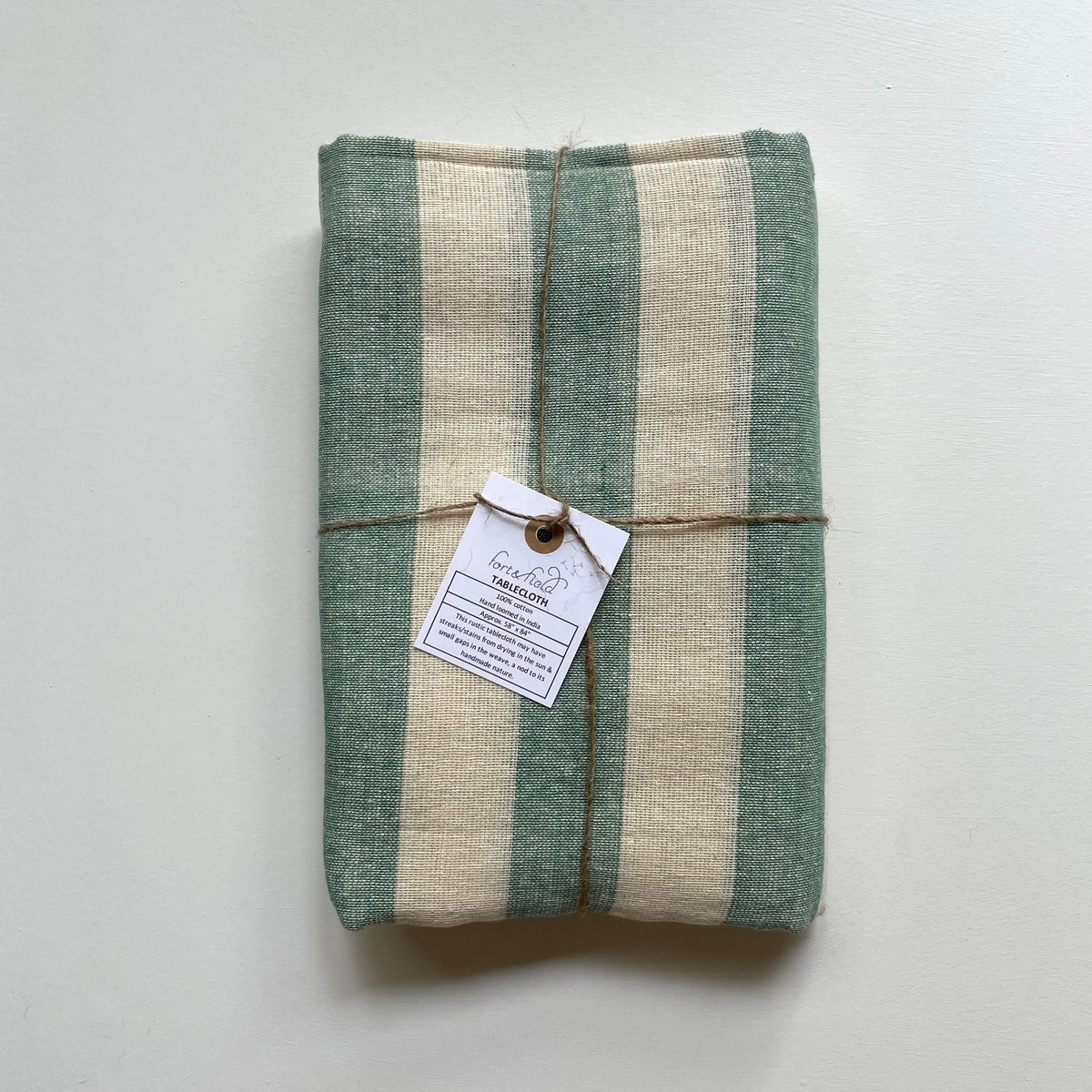 100% Cotton Neutral Stripe Rustic Rectangle Tablecloth : Green