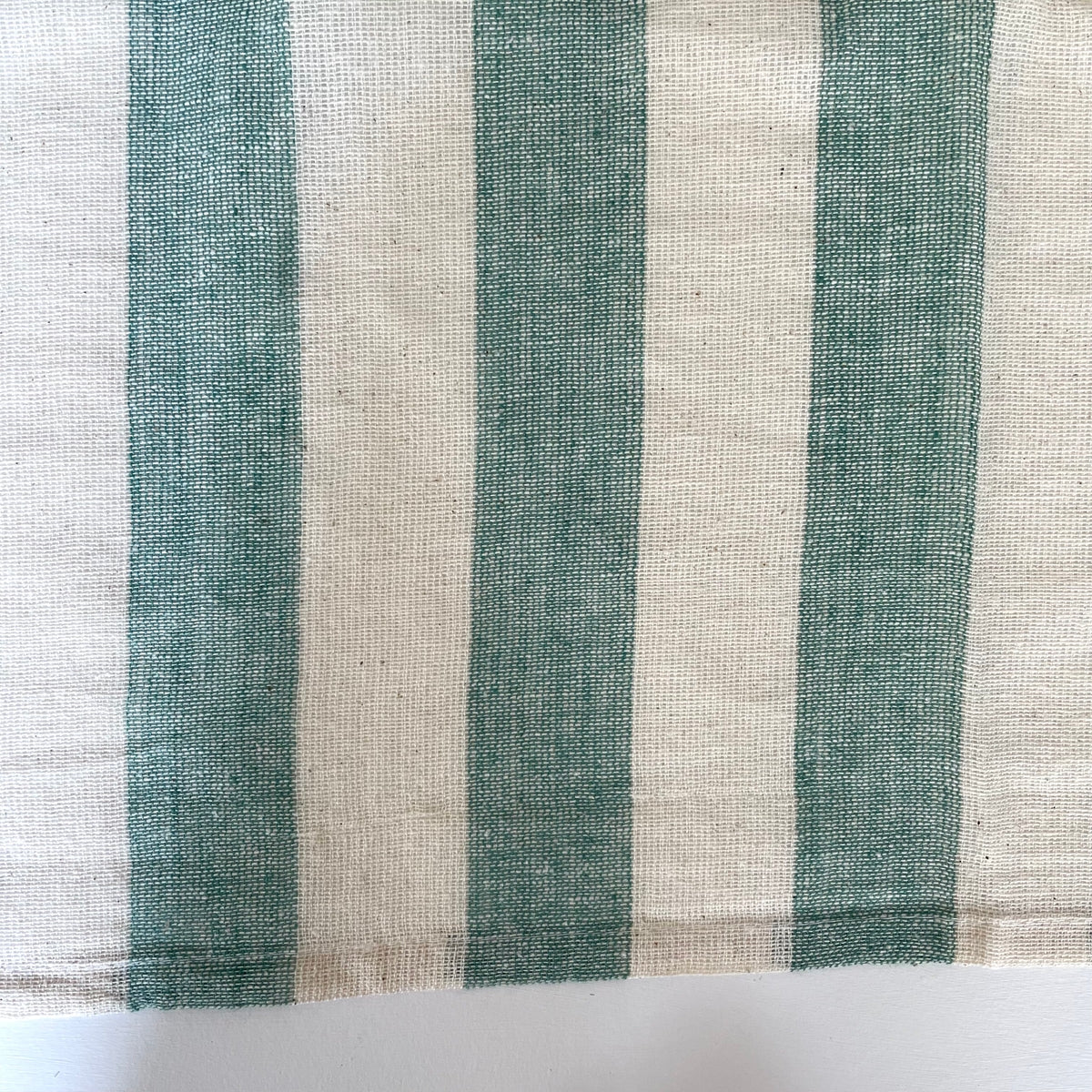 100% Cotton Neutral Stripe Rustic Rectangle Tablecloth : Green