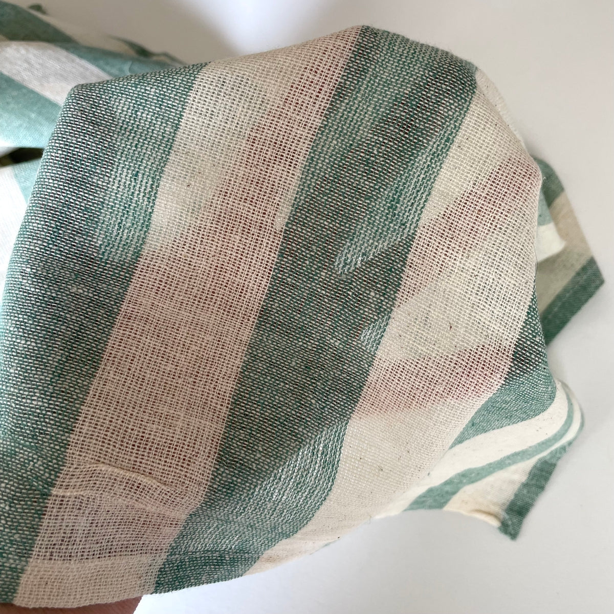 100% Cotton Neutral Stripe Rustic Rectangle Tablecloth : Green