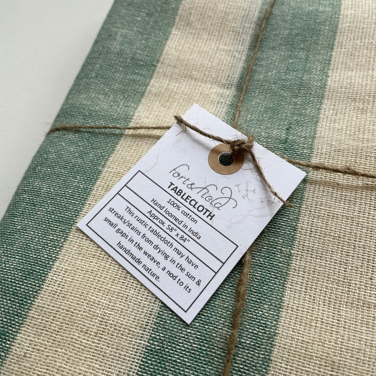 100% Cotton Neutral Stripe Rustic Rectangle Tablecloth : Green