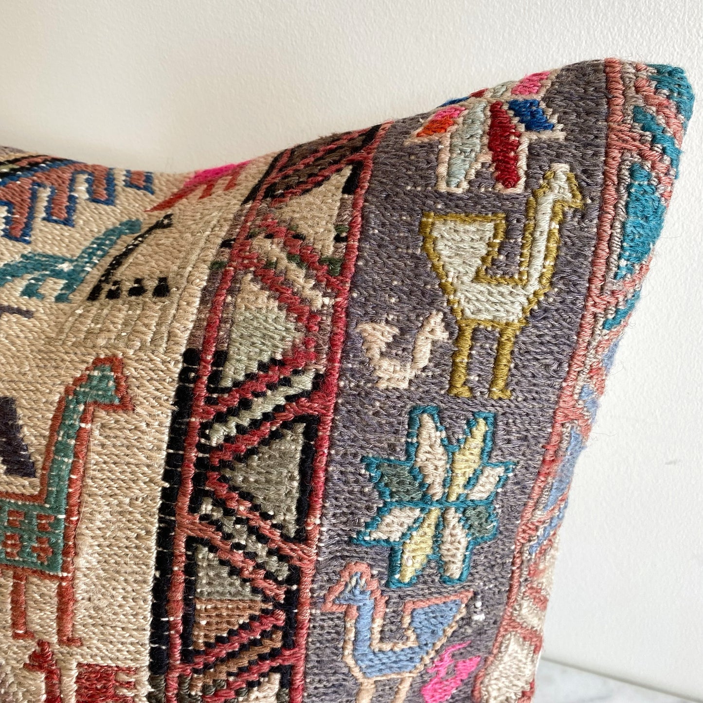 Vintage Handcrafted Accent Pillow Cover with Birds