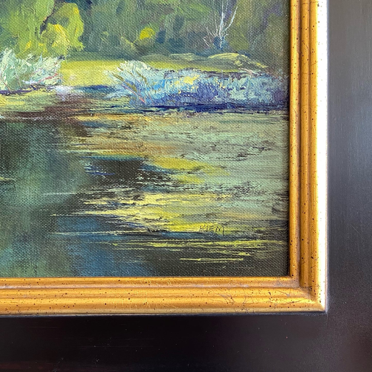 Framed Original Lakescape Oil Painting (15.5” x 18.5”)