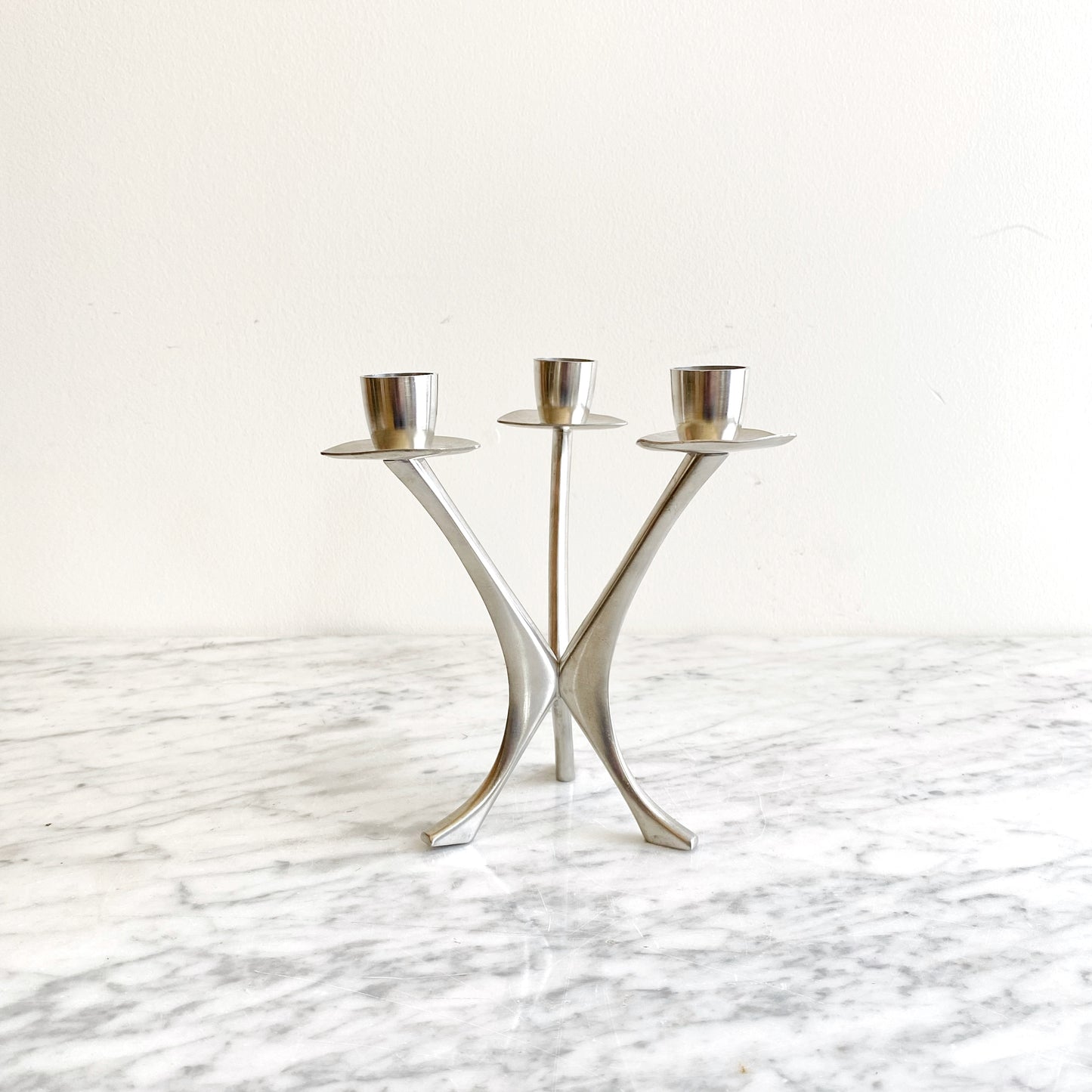 Vintage Pewter 3-arm Candle Holder, Norway