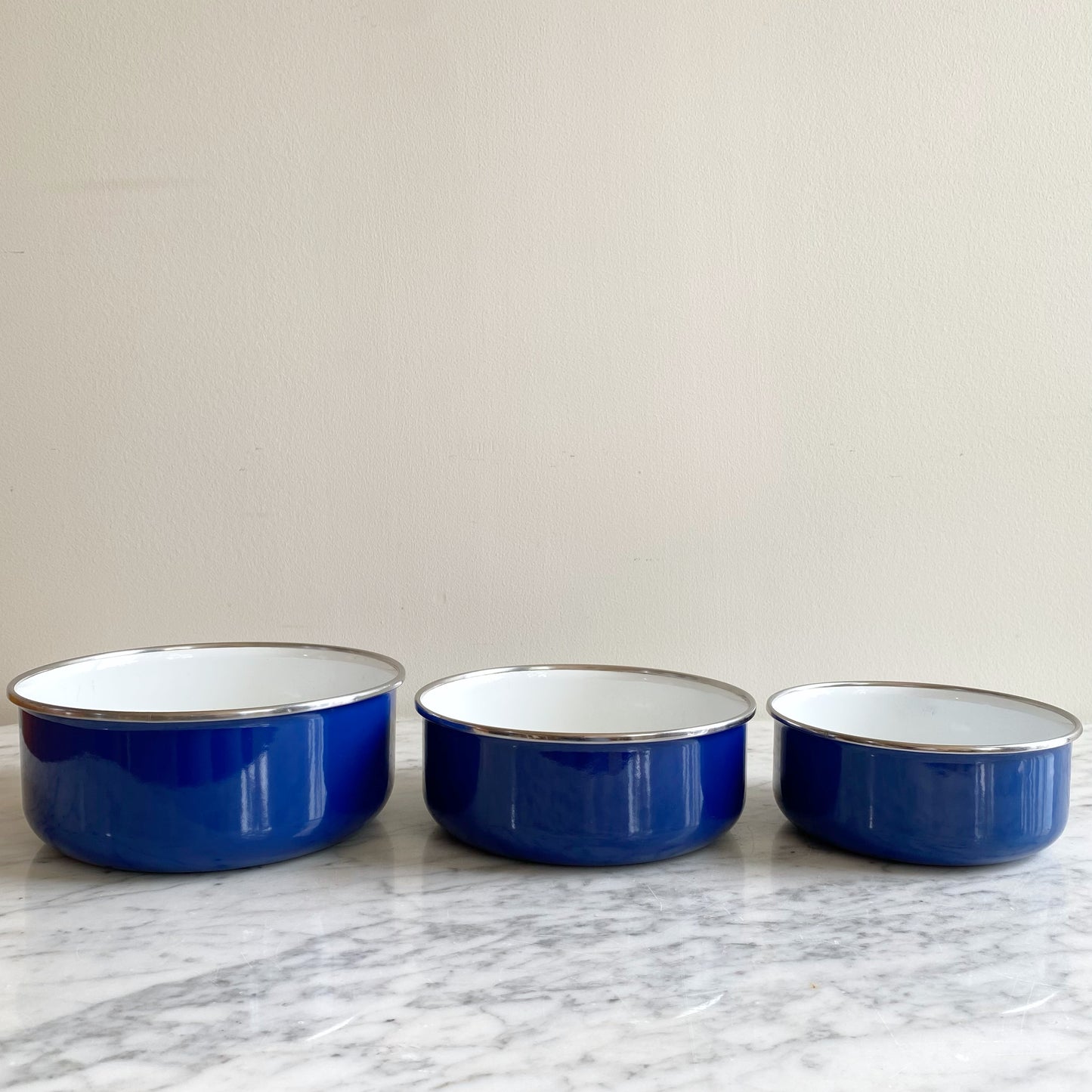 Set of 3 Vintage Blue Enamel Nesting Bowls
