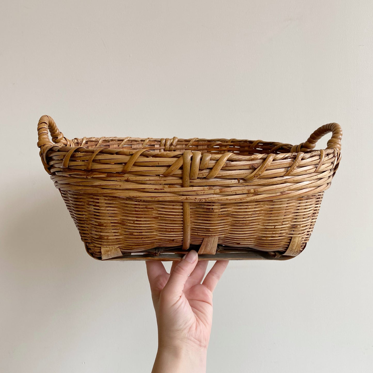 Large Shallow Vintage Basket with Handles