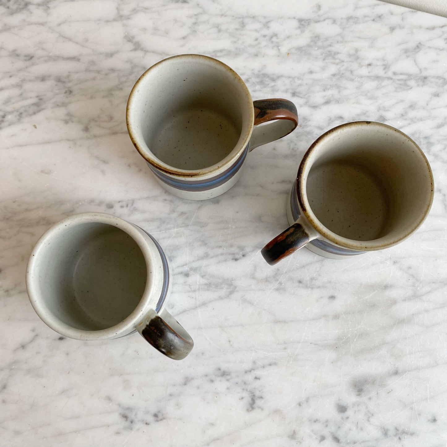 Vintage Pottery Mug with Blue Stripe, Choose