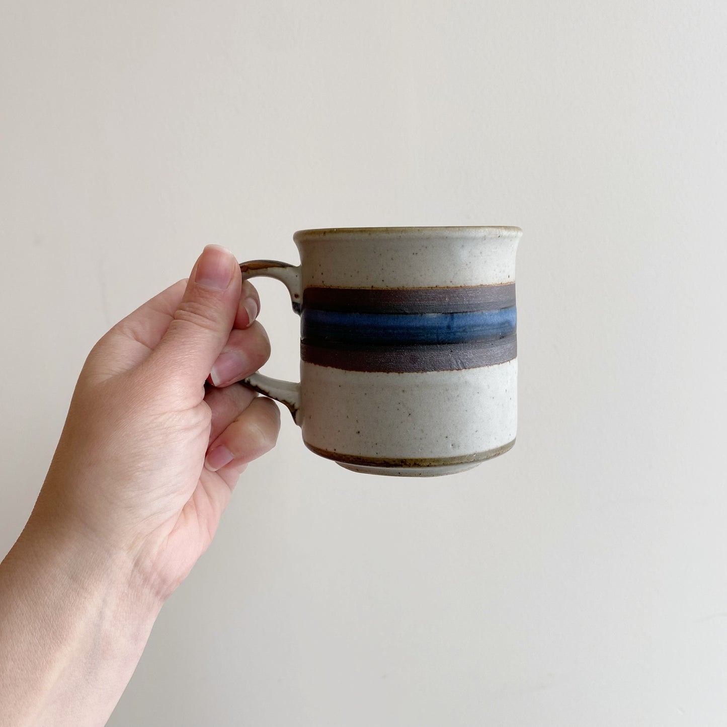 Vintage Pottery Mug with Blue Stripe, Choose